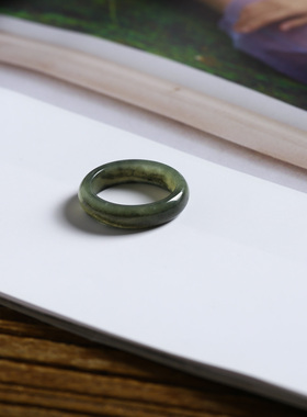 12号戒指 新疆和田玉青花泥鳅背圆弧素圈指环 2845