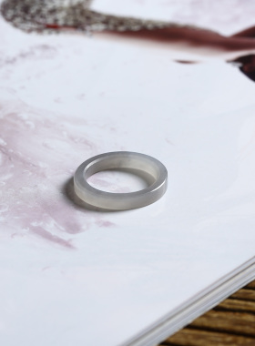 17号戒指 和田玉烟紫窄条直切款方口指环 9177