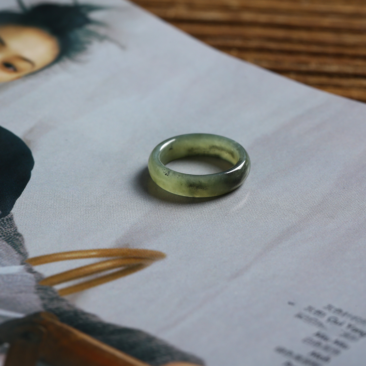 12号戒指 新疆和田玉青花泥鳅背圆弧素圈指环 6719