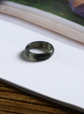 13号戒指 新疆和田玉青花泥鳅背圆弧素圈指环 2846