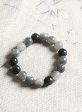 卡12mm圆珠手串 新疆和田玉青花籽料 籽玉珠串 9146