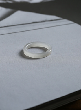 14号戒指 和田玉烟紫窄条直切款方口指环 2876