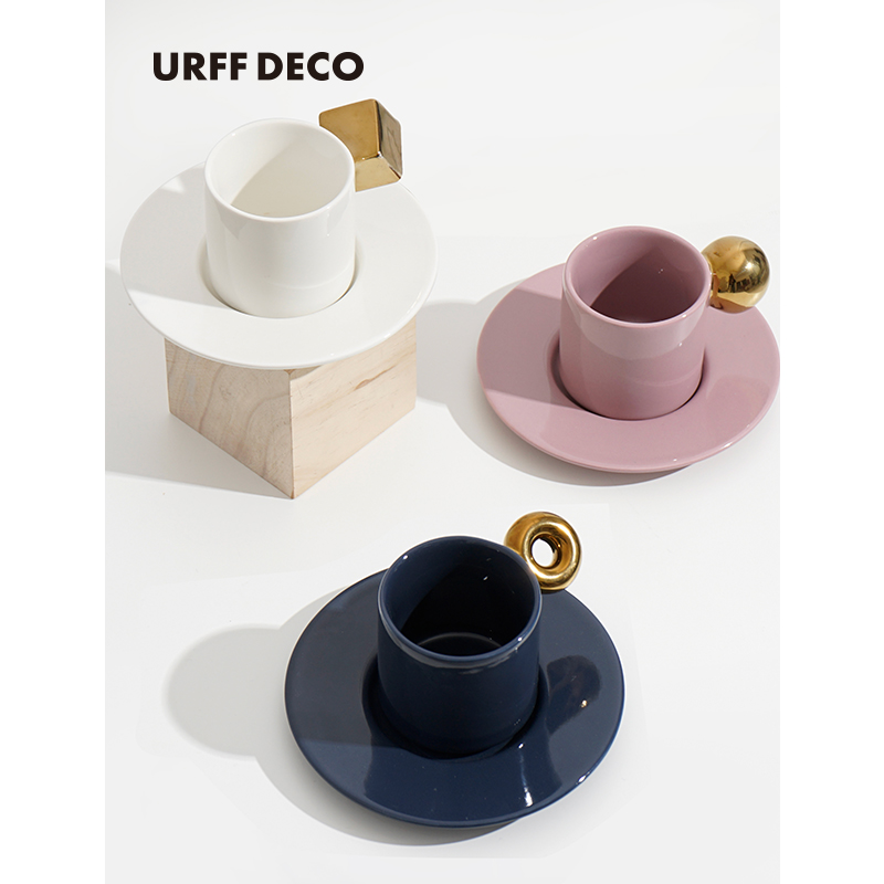 urff deco|bubble teacup创意立体描金莫兰迪陶瓷杯下午茶马克杯
