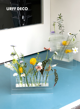 URFF DECO漂浮花园 侘寂风花器极简花瓶地面亚克力桌面组合插花艺