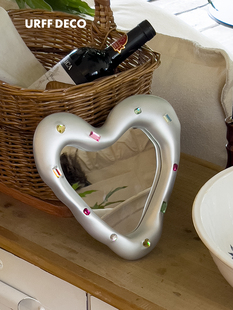 URFF DECO原创宝石派对爱心形化妆镜子辣妹氛围感少女高清梳妆镜