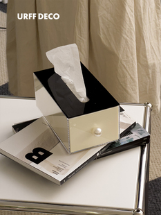 珍珠抽纸盒钢琴键黑白亚克力纸巾盒抽屉简约ins 超复古 URFF DECO