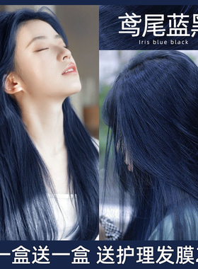 鸢尾蓝黑色染发剂膏免漂雾霾蓝灰植物自己在家黑紫茶纯女男系正品