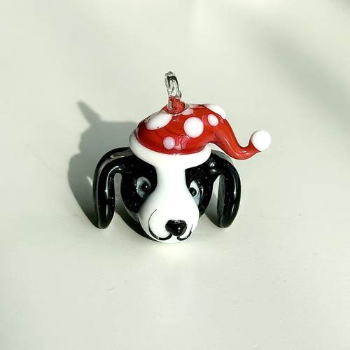 圣诞限定手工琉璃戴帽圣诞可爱小狗玻璃个性吊坠手工萌宠项链挂件