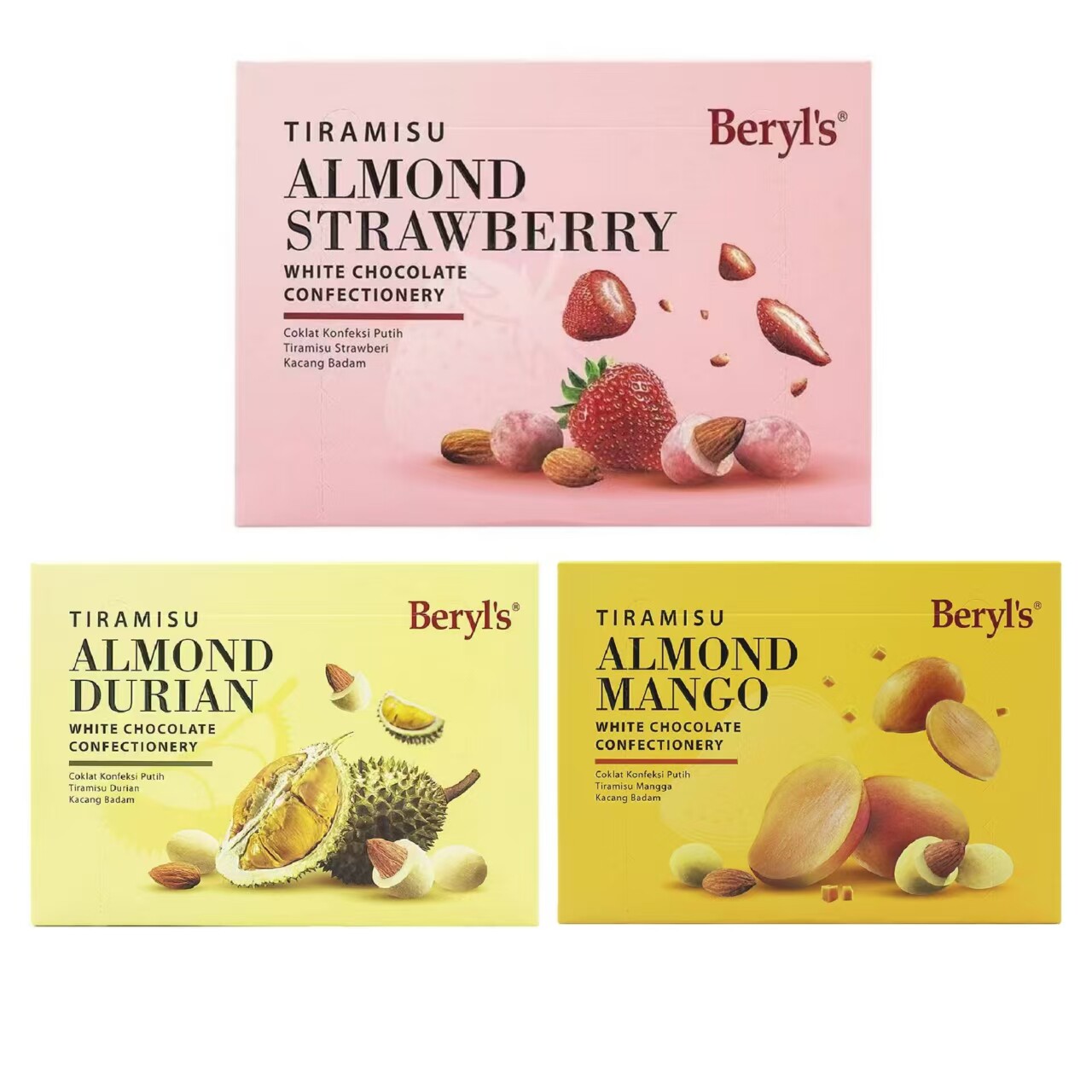 马来西亚原装Beryl's倍乐思提拉米苏杏仁夹心榴莲白巧克力150克