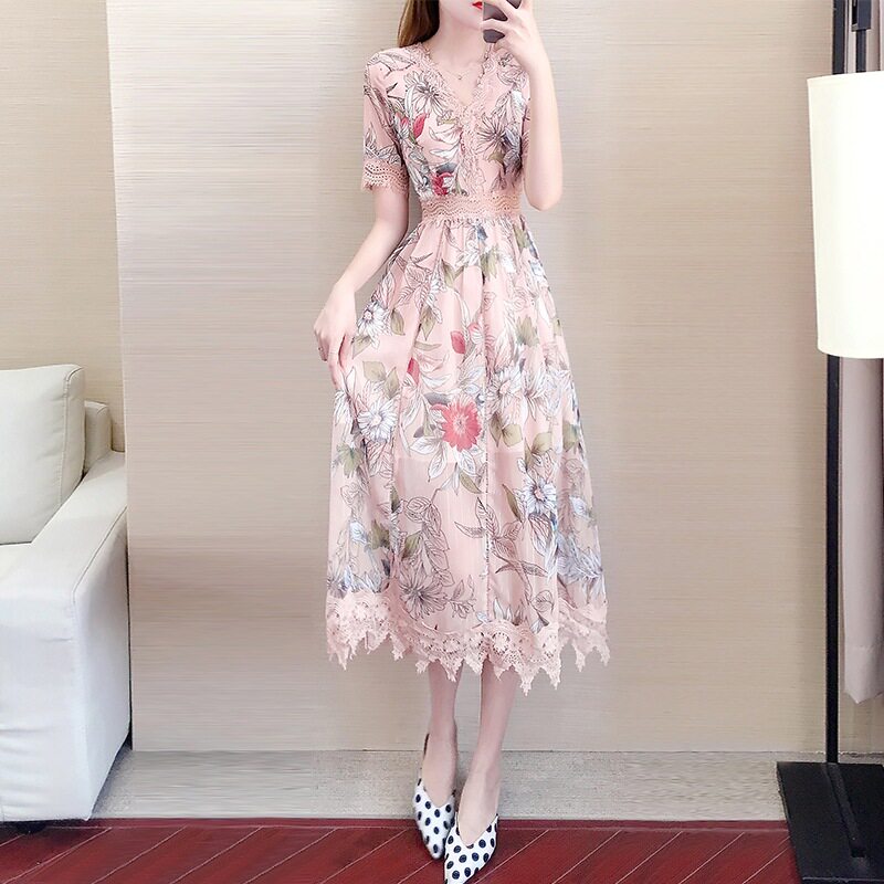 2023夏装仙女雪纺收腰长裙