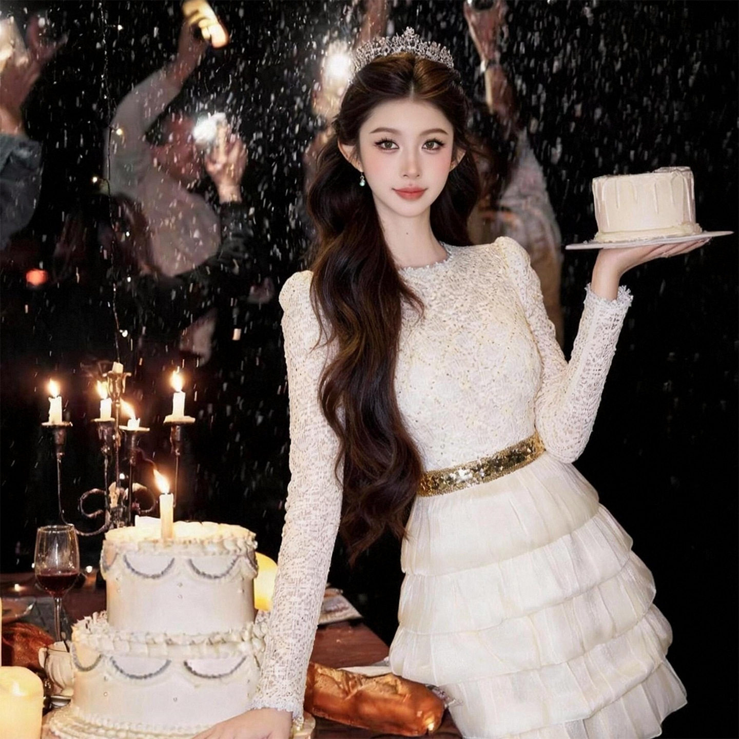 2026新款气质白色蕾丝蓬蓬蛋糕裙收腰连衣裙千金风生日报礼服裙子,女装/女士精品,连衣裙,淘宝优惠券,粉丝福利购,淘宝优惠卷