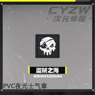 盗贼之海骷髅logo一英寸士气章战术机能夜光PVC魔术贴背包配件