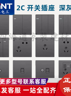 正泰2C开关插座灰色一开五孔双开双控多控电脑空调插三孔墙壁面板
