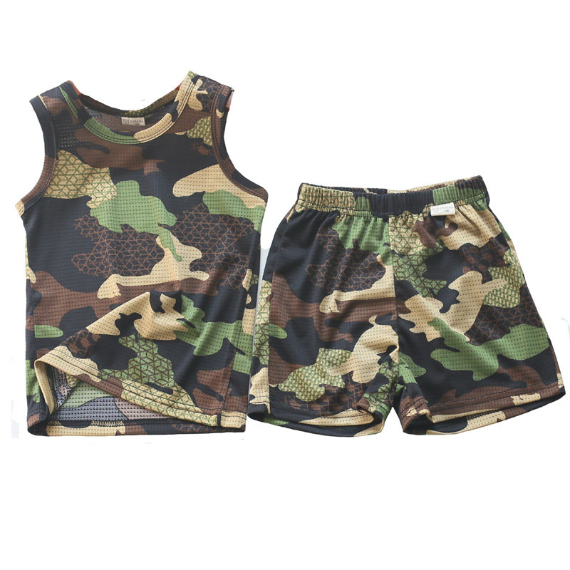 儿童迷彩背心短裤套装22夏套装男童运动吊带短裤户外套服中大童潮