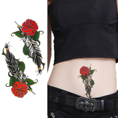 羽毛玫瑰花纹身贴防水女持久暗黑系仿真肚子剖腹产遮疤痕花臂贴纸