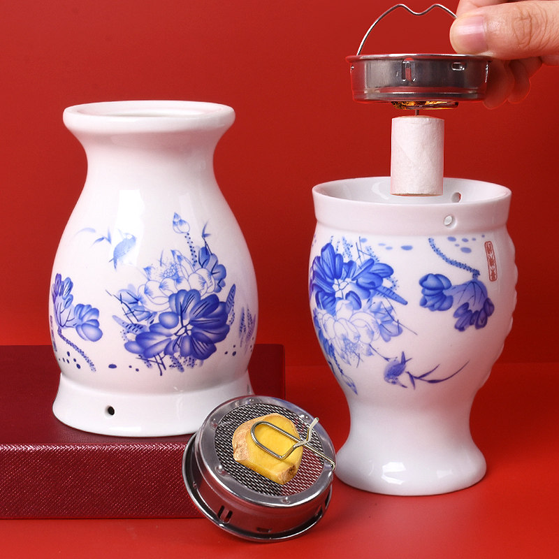 青花陶瓷艾灸罐子刮痧一体杯多功能家用美容院中医馆器具专用工具