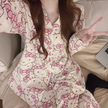卡通凯蒂猫甜美睡衣女春夏新款 少女休闲家居服两件套 韩版