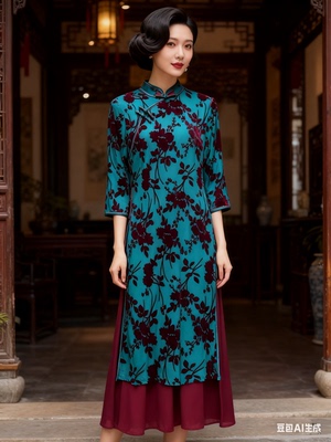 复古中长款气质修身改良旗袍优雅网红显瘦连衣裙亮色奥黛旗袍裙