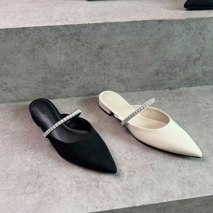 女外穿低跟穆勒鞋 26春夏新款 70360152亮钻一字带平底尖头包头拖鞋