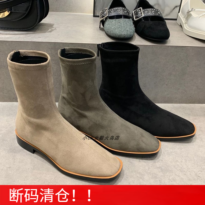 2022冬季新品CK1-90900085小ck弹力靴女方头低跟切尔西靴廋廋袜靴
