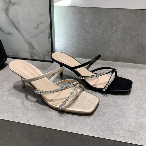 CHITENS&KUITH方头水钻高跟凉拖