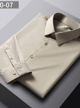 香槟色高级感丝滑无痕衬衫男长袖桑蚕丝免烫抗皱工装衬衣百搭寸衫