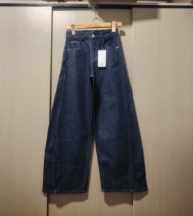 拼接牛仔裤 女士丹宁色高腰弹力宽松阔腿裤 女 新款 秋季