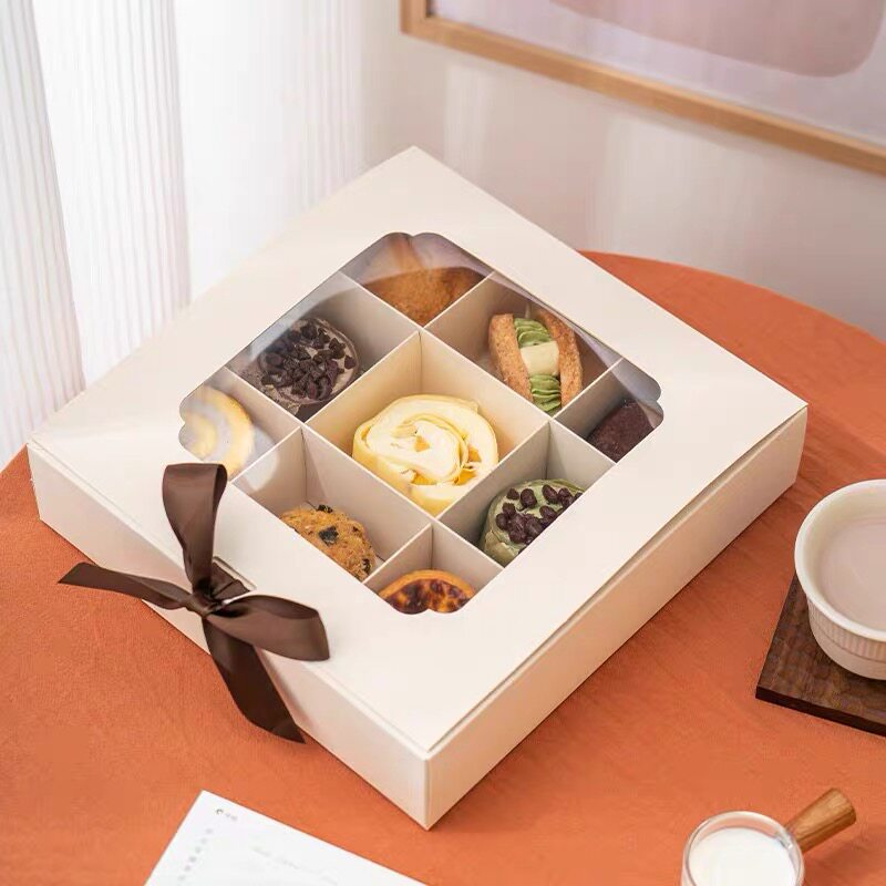 烘焙西点盒子蛋糕卷泡芙甜品盒 甜沫儿下午茶蛋挞面包 九宫格包装