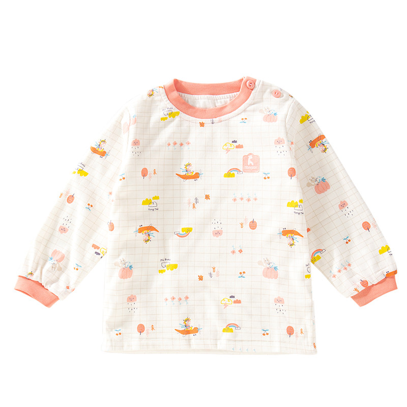 TONGTAIS NEW SPRING AUTUMN AND WINTER BONELESS BABY DOUBLE-LAYER SINGLE UNDERWEAR TOP SHOULDER OPEN PULLOVER MALE AND FEMALE BABY COTTON