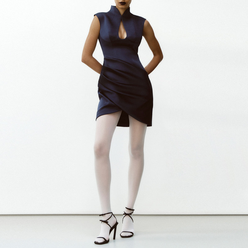 时尚短款小礼服藏青色立领女生日派对年会小礼服连衣裙2026新款春