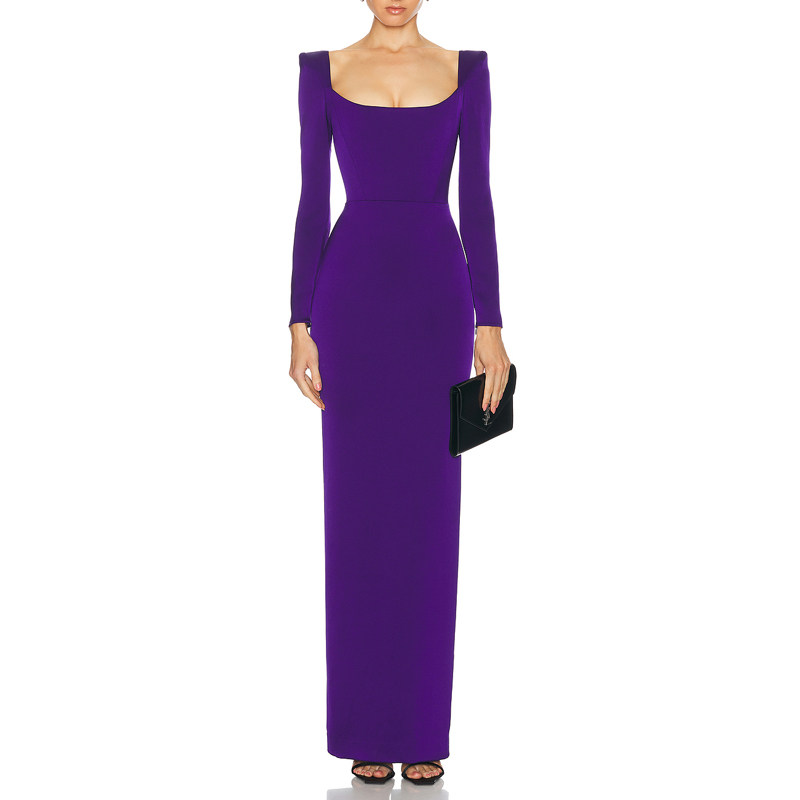 紫色晚礼服长裙秋冬季气质质感女高级2025新款年会晚宴连衣裙长袖