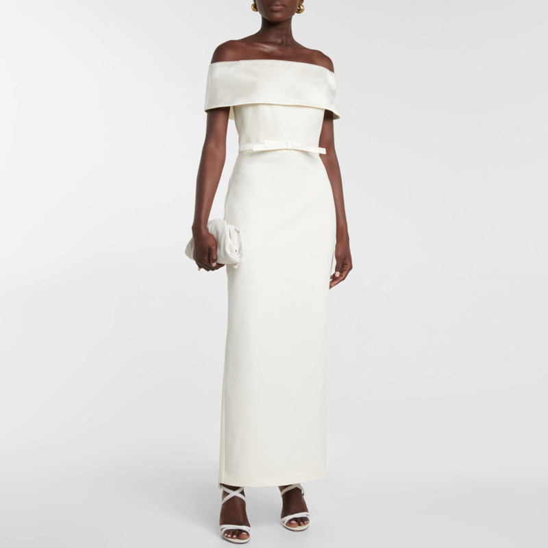 一字肩晚礼服长款2024新款年会主持人简单大方时尚连衣裙派对舞台