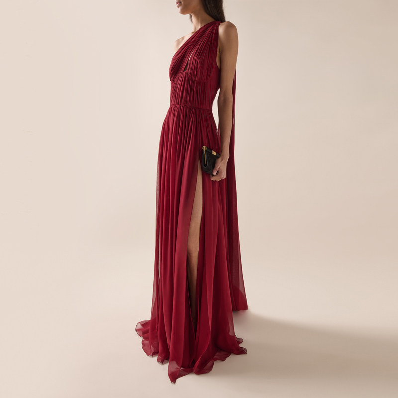 酒红晚礼服新娘走秀红毯高端大气主持人演出服表演舞台服2025新款,女装/女士精品,礼服/晚装,淘宝优惠券,粉丝福利购,淘宝优惠卷