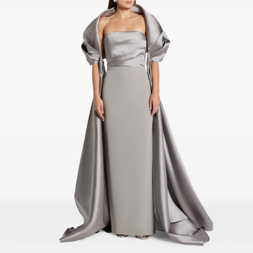 质感灰色气质优雅晚装长裙2025