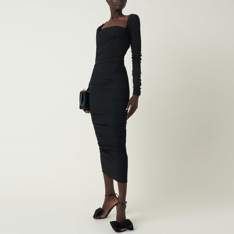 晚礼服显瘦中长裙2026新款秋冬季长袖小礼服公司年会派对生日宴女