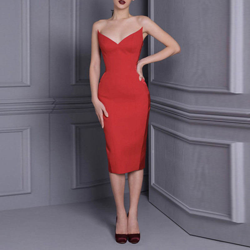 年会晚礼服女宴会高端气质性感修身抹胸宴会礼服裙高级质感显瘦红