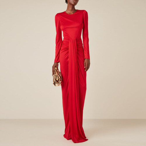 气质优雅长款红色晚礼服连衣裙