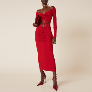 晚礼服中长款2026新款敬酒服个性女王派对酒会宴会小礼服连衣裙秋