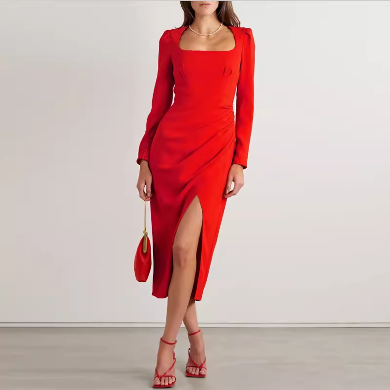 晚礼服中长裙2025新款时尚派对生日宴会长袖年会小礼服连衣裙气质