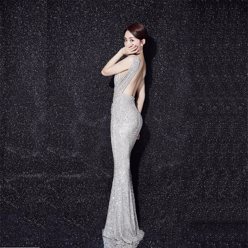 晚礼服裙2023新款生日派对宴会气质气场女王主持人年会长款连衣裙
