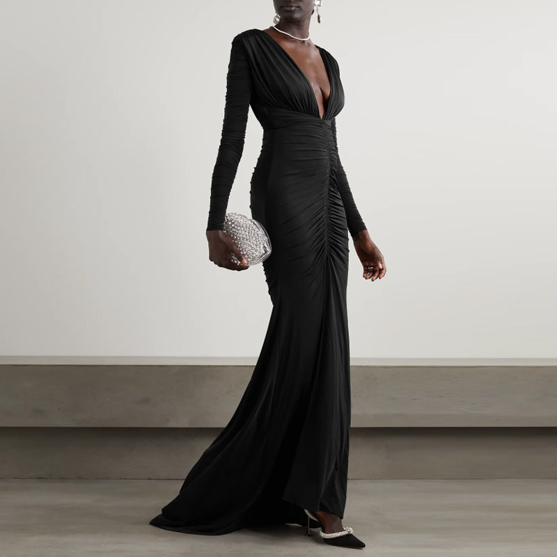 晚礼服鱼尾长裙性感开低胸深v2024新款酒会Party年会主持连衣裙