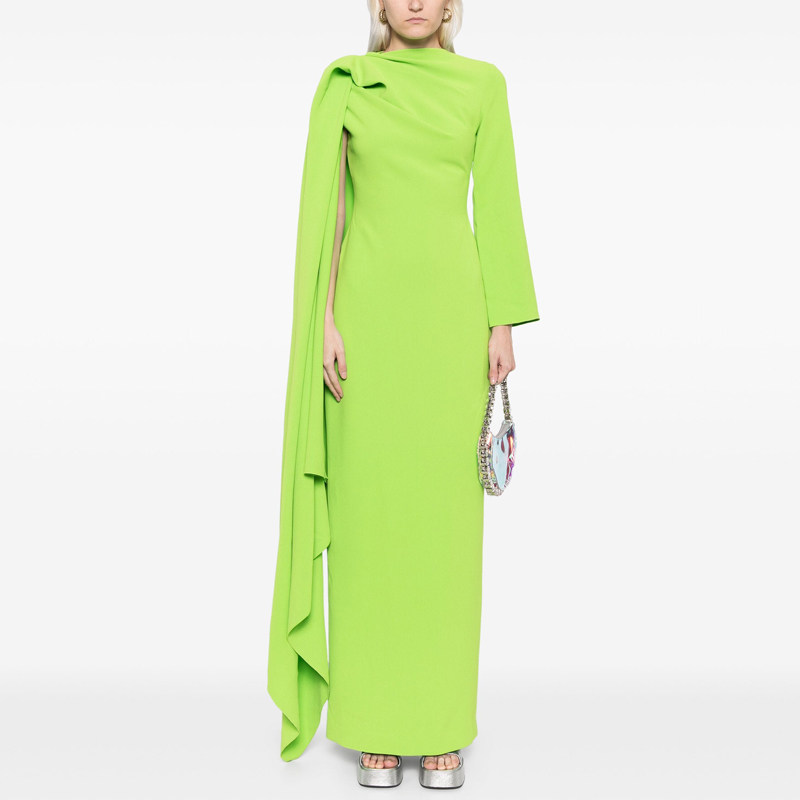 果绿色晚礼服长裙2025新款高端大气主持人年会演出服宴会连衣裙女