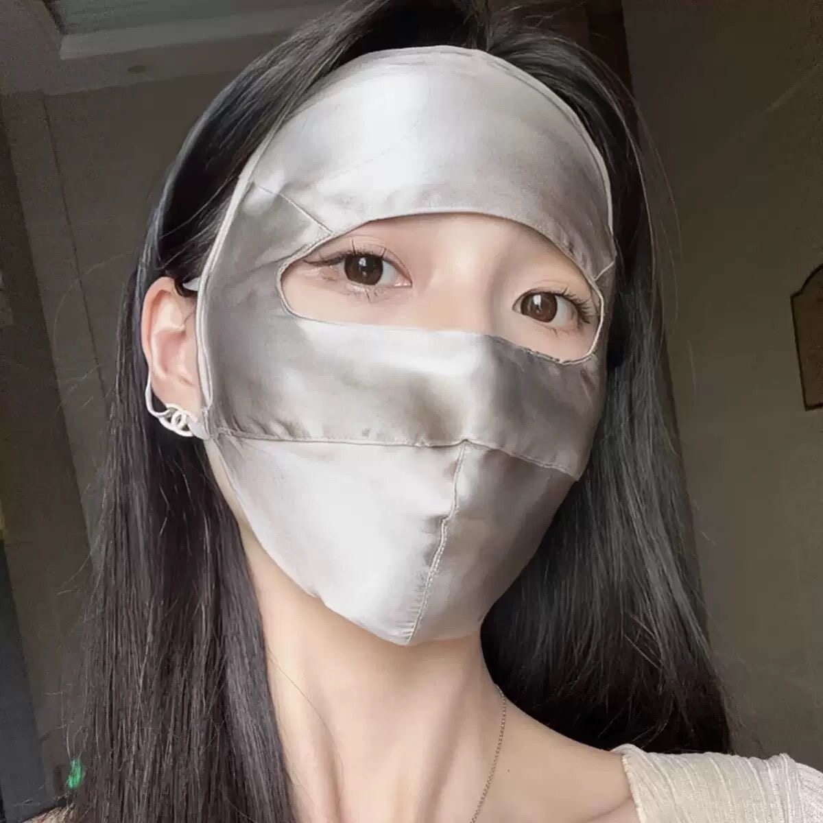 桑蚕丝全脸防晒面罩防紫外线户外开车骑车真丝医美脸基尼遮阳口罩