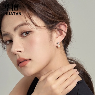 华檀小金豆淡水珍珠耳钉精致小巧后挂式可拆卸S925纯银针耳饰女