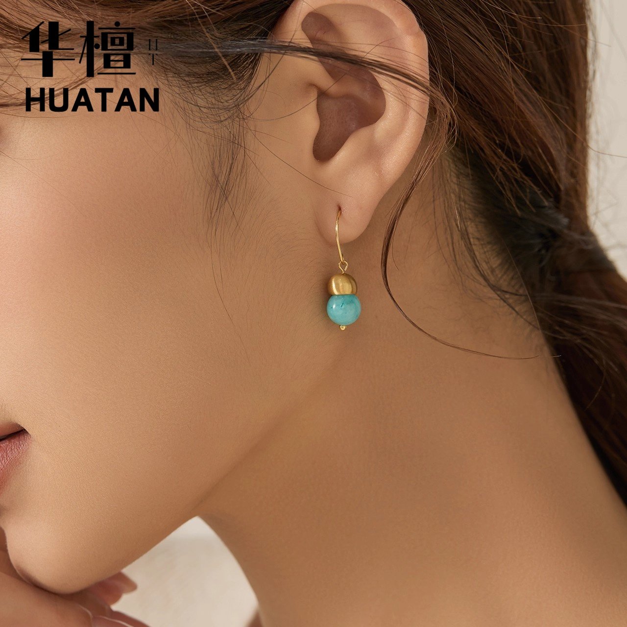 华檀复古国风耳环青金石拉丝肌理高级感天然石新中式耳钩耳饰女