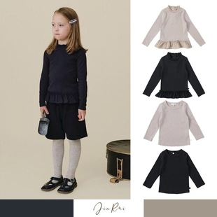 Bene2025秋冬新童装女童宝宝长袖T恤上衣洋气拼接花边下摆打底衫