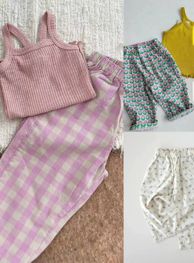 2024春夏款pippi百搭系列女童宝宝多巴胺格子小碎花清凉防蚊长裤