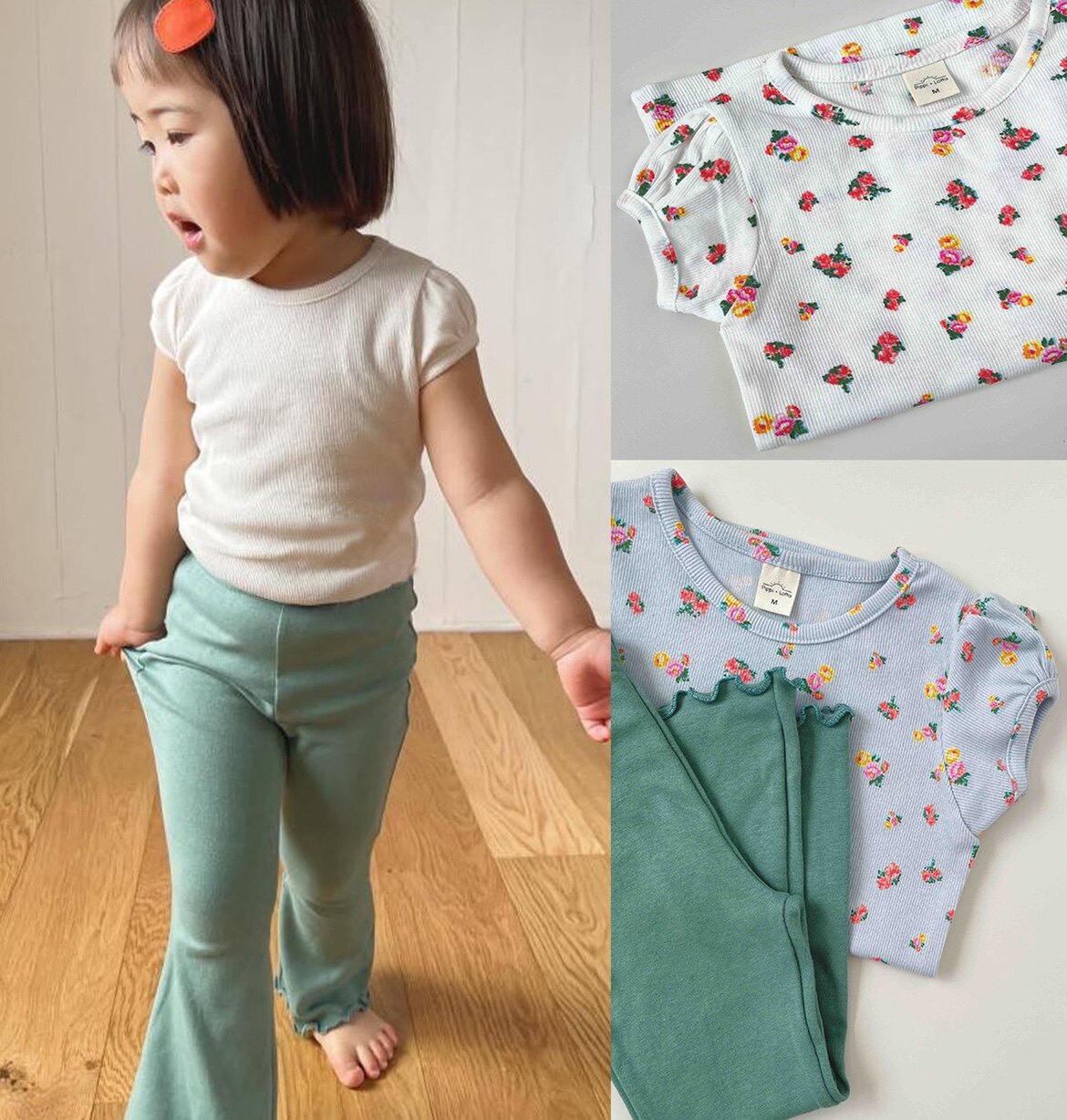 2023ss日系pippi系列女童宝宝高品质印花碎花小清新螺纹纯棉T恤