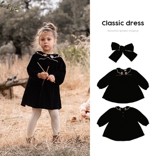 22秋冬新款欧美风童裙bac同款宫廷风女宝连衣裙金丝绒背带裙礼服