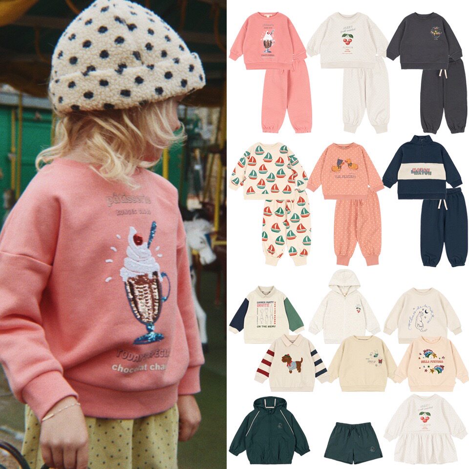 2026春新童装ks同款男女童翻领卫衣卫裤套装圆领卡通纯棉刺绣上衣